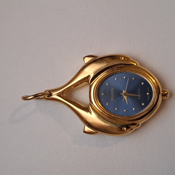 Elgin Blue Face Gold Dolphin Pendant Watch Rare - Picture 1 of 8